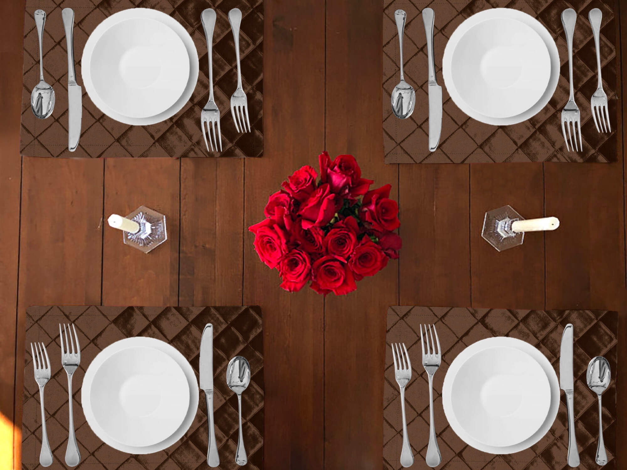 Cross-Stitch Pintuck Diamond Pattern Polyester Taffeta Dinner Table Placemats Holiday Home Decoration 13" x 19" (Pack of 4)