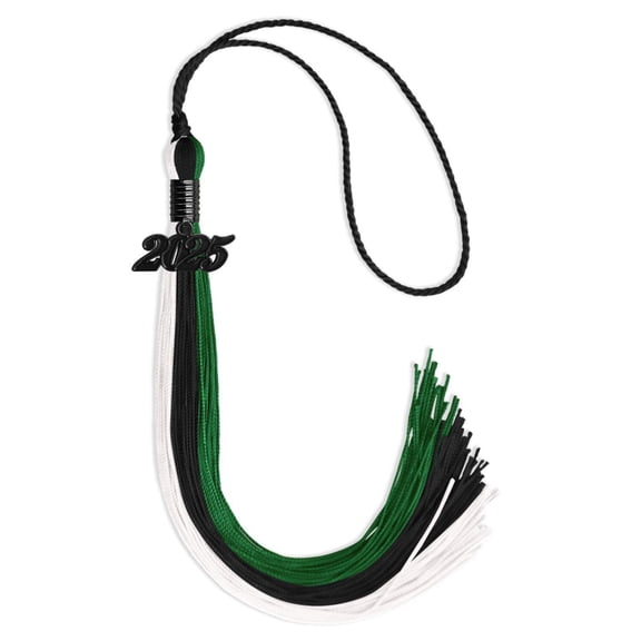 Endea Graduation Black/Green/White Graduation Tassel with Black Date Drop
