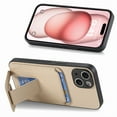 thumbnail image 3 of Magnetic Carbon Fiber Case for iPhone 15 Plus with Holder Kickstand, Fiber Texture Wallet Phone Case with Card Holder Durable Military Grade Protection Cover for iPhone 15 Plus, Khaki, 3 of 10