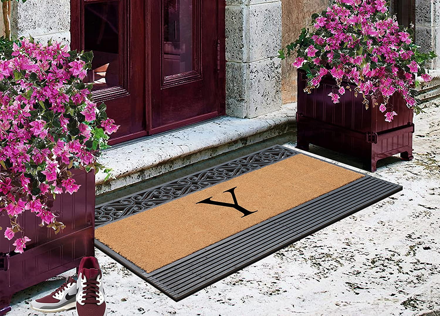 A1HC Natural Rubber & Coir 24x36 Monogrammed Doormat For Front Door, Anti-Shed Treated Durable Doormat for Outdoor Entrance, Heavy Duty, Low Profile, Easy to Clean, Long Lasting Front Porch Entry Rug