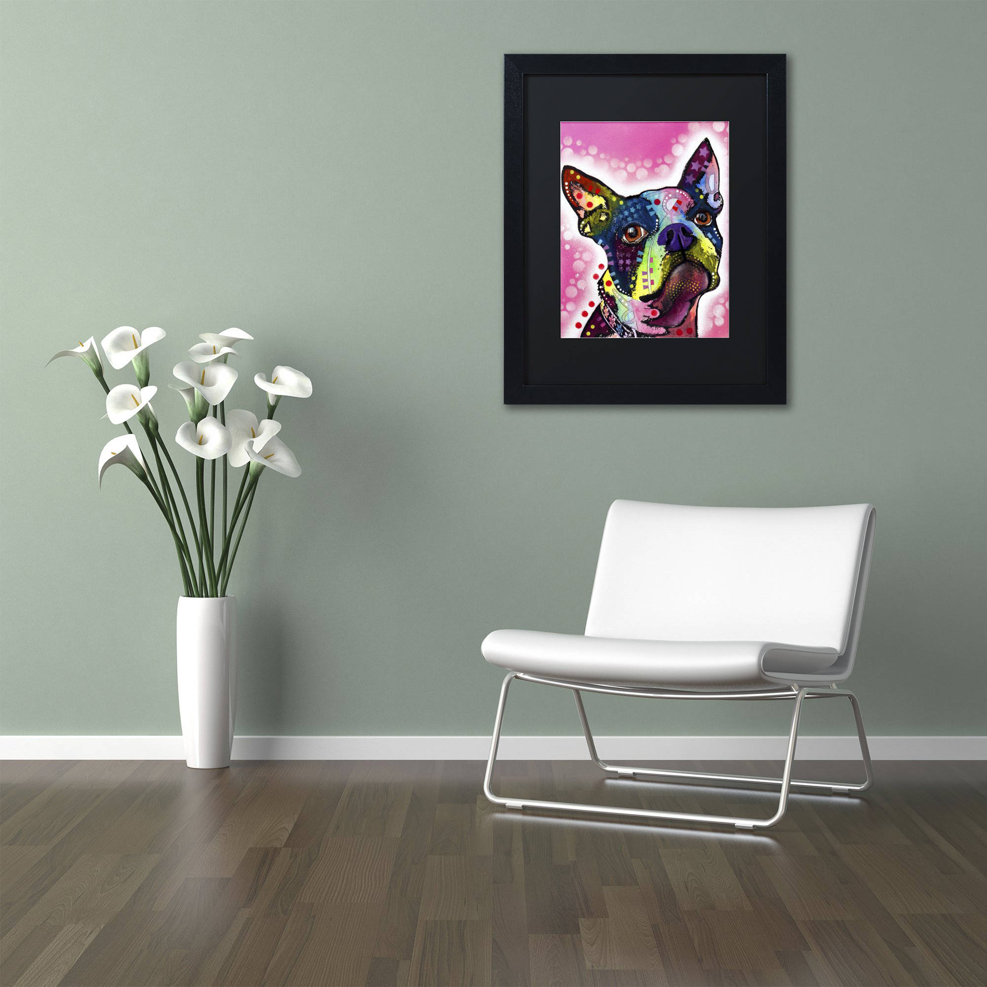 Trademark Fine Art "Boston Terrier" Canvas Art by Dean Russo, Black Matte, Black Frame