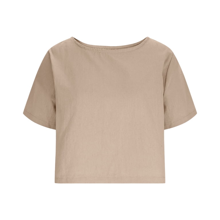 Lcziwo Short Sleeve Gauze Tops for Women Crew Neck Cotton Linen