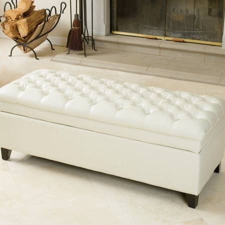 Bonded Leather Storage With Elegant Tufting And For Pillows, Blankets Space Pillows & Blankets, -colored Legs