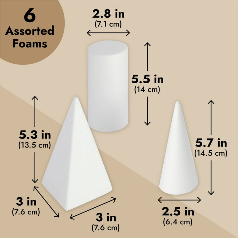 6-Pack Assorted Foam Geometric Shapes, Sizes Ranging From 2.5 to