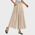 thumbnail image 2 of Pantalones palazzo anchos para mujer: cintura alta con cordón, bolsillos, poliéster, verano, playa, tallas M-XXL, 2 of 4