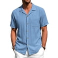thumbnail image 3 of GENTS BLISS Men Linen Shirts Casual Short Sleeve Button Down Shirts for Men Beach Tops with Pocket, 3 of 13