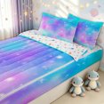 thumbnail image 3 of Erosebridal Glitter Galaxy Zipper Full Size Comforter Sets with Fitted Sheet and 2 Pillowcases for Girls, Blue Pink Sparkle Star Print Zipper Bedding Set, Stars Reversible, 4-Piece, 3 of 7