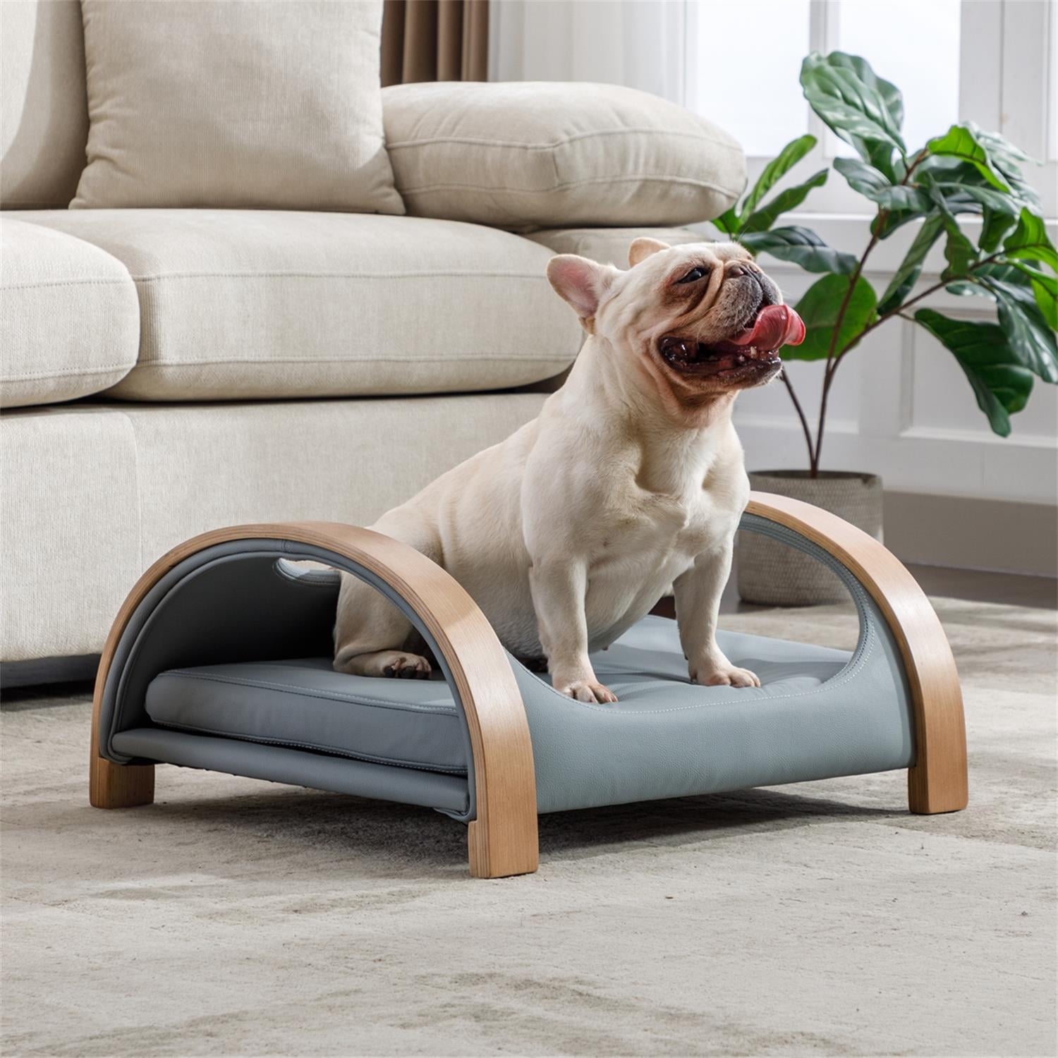 Pefilos 23" Pet Sofa Dog Bed with Removable Cushion and Wood Style Leg for Dog and Cat, Light Gray Pefilos 23" Pet Sofa Dog Bed with Removable Cushion and Wood Style Leg for Dog and Cat, Light Gray