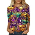 thumbnail image 2 of xixinqiwan Women Mardi Gras Shirts Plus Size,Women Gold Green Purple Printed Round Neck Tee Masquerade Party Outfit Costume Accessories Set, 2 of 6