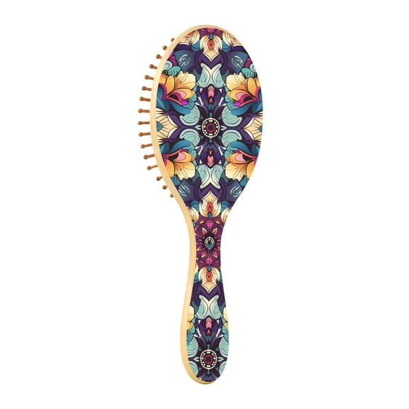 JSTEL Mandala Floral Hair Brush for Women Men Natural Wood Detangler Brushes for All Hair Types Hairbrush for Wet & Dry