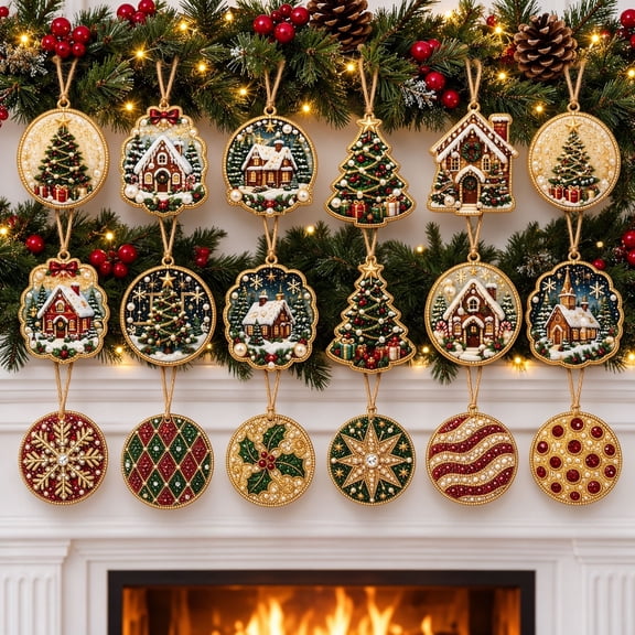 Diamond Art Christmas Ornaments Kit for Adults,18/24/28/36PCS DIY Pearl Gem Hanging Crafts for Christmas Tree Decor