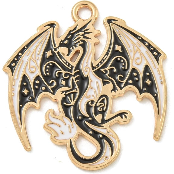 5Pcs Dragon Charms Alloy Enamel Pendants Jewelry Making Charms Findings Jewel Accessories for Women Elegant Personalized Jewelry Making Light Gold Black 28x26x1mm Hole: 2mm diy