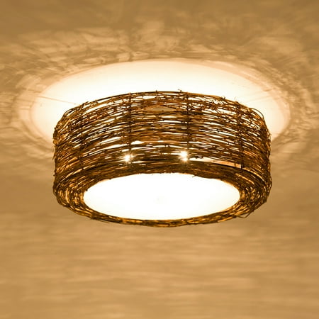 

CNCEST Bamboo Wicker Rattan Lantern Ceiling Light Fixture Flush Mount Pendant Lamp E27