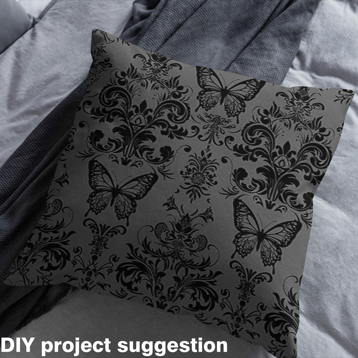 jejeloiu Victorian Flower Fabric by the Yard 1 Yard,Gray Butterfly Home Decor Fabric by the Yard,Vintage Gothic Floral Sewing Fabric For Men Women,,Lightweight Room Decorative