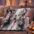thumbnail image 5 of Romantic Pink Paris Cobblestone Street Woman Walking Away, Warm Flannel Blanket for Living Room and Reading Nook, Festive autumn celebration Scene, Art Lovers autumn celebration Gift, 5 of 7