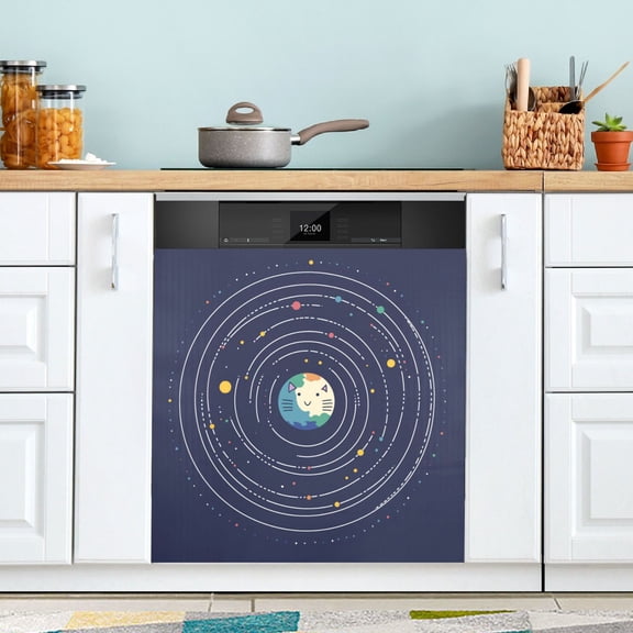 Yayeee Magnetic Dishwasher Cover for The Front Decoration Home Kitchen Machine Sticker Protector, Beige Cat Planet