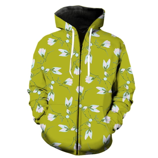 Sudadera con capucha y cremallera para hombre, diseño de flores de magnolia, informal, unisex, divertida, con estampado 3D, gran oferta de 2024, para adolescentes, primavera, genial.
