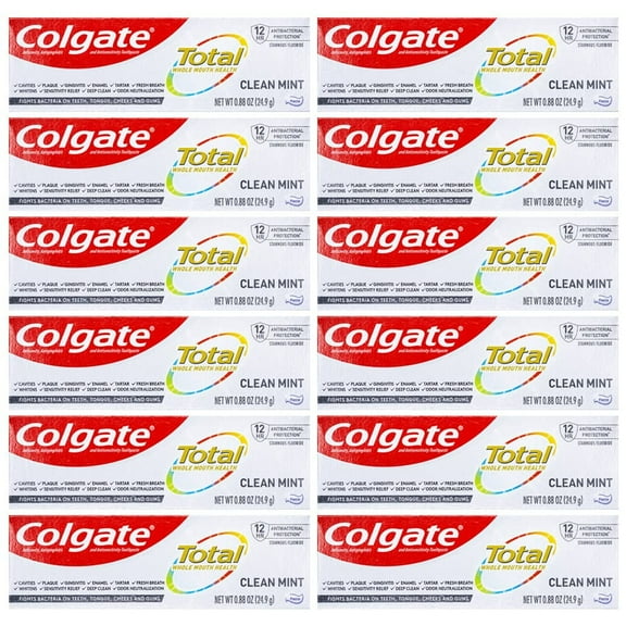 Colgate Total Toothpaste, Clean Mint, Travel Size 0.88 oz (24.9g) - Pack of 12