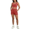 thumbnail image 2 of INSPIRE CHIC Women's 2 Piece Outfits Ribbed Knit Crop Tank Tops Shorts Sets with Pocket M Red, 2 of 5