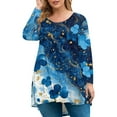 thumbnail image 2 of Xyxonk Women's Plus Size Tops Sexy Fall Long Sleeve Blouses Floral Print T-Shirt Crew Neck Shirts Loose Fit Casual Tunics Blouses Dark Blue 4XL, 2 of 5
