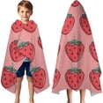 thumbnail image 3 of Red Strawberry Plants Fruit Pink Pattern Hooded Bath Towel，60"x35" for Ages 3 To 12 Kids, Quick Dry Lightweight Soft Microfiber Hood Beach Towel Cover Up for Kids, 3 of 7