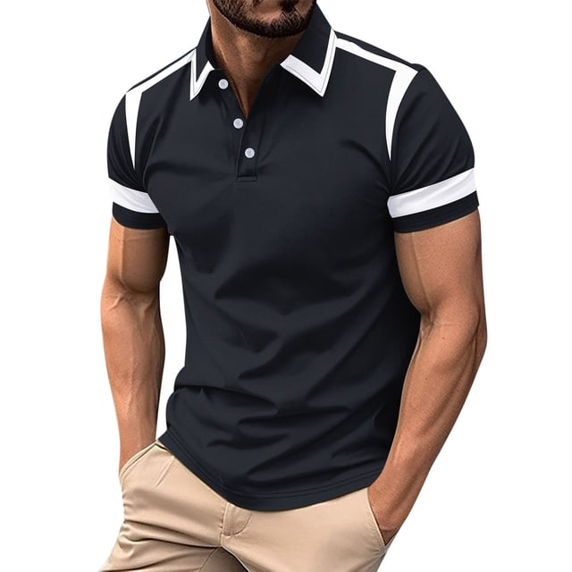Blusa y camisa de manga corta con cuello vuelto Camisa informal de verano de manga corta para hombre con botón de solapa Camiseta de negocios Top de verano para hombre Top/camisa de manga corta con so