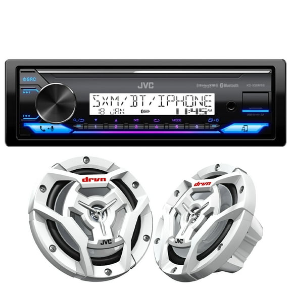 JVC KD-X38MBS Marine Digital Media Receiver with Bluetooth, USB, Conformal Coated PCB with 1 Pair CS-DR6201MW Marine Speaker 6.5" 2-Way White