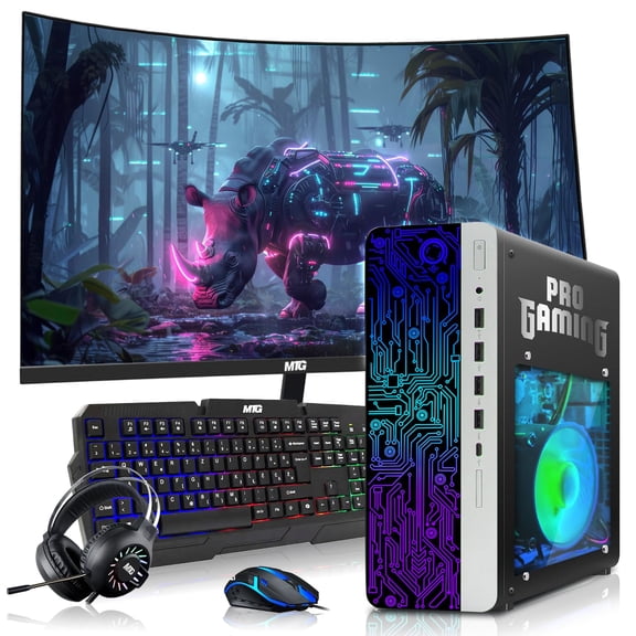 Restored HP G4 Gaming Desktop Computer PC Black AMD Ryzen 3 PRO, 16GB RAM, 256GB SSD OS+2x500GB HDD, 32 Inch Curve Monitor, GT 730 Graphics, RGB KBM, Headphone, WiFi BT, Win 11