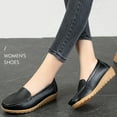 thumbnail image 4 of Women's Faux Leather Wedges Shoes Slip On Flats Loafers Comfortable Breathable Shoes Low Heel Walking Shoes Driving Shoes for Women Black 36, 4 of 9