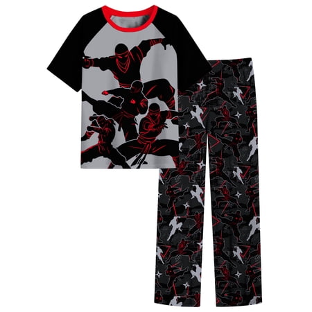 Aideaone Boys' Pajamas Set Short Sleeves Tops & Long Pants 2-Piece Printed Kid Sleepwear Pajamas Set for Boys 6-14Y