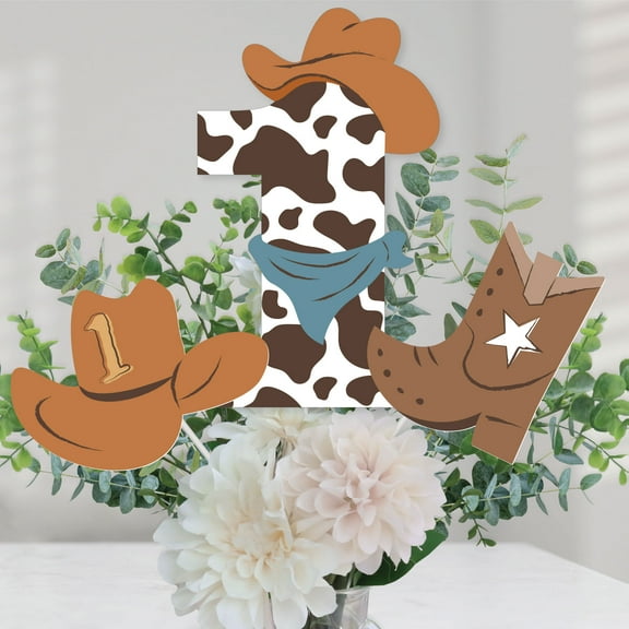 Big Dot of Happiness My First Rodeo - Little Cowboy 1st Birthday Party Centerpiece Sticks - Table Toppers - Set of 15