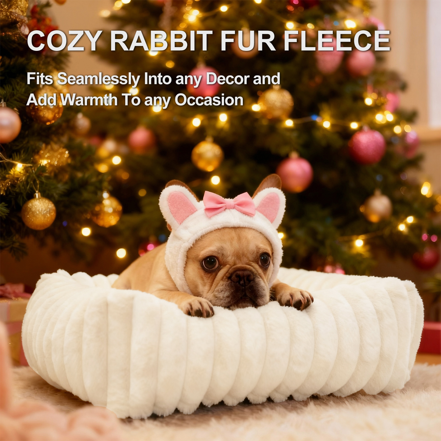 Sanmadrola Cat Bed for Indoor Cats Furry Corduroy Fleece Orthopedic Pet Bed Sofa Removable Washable Cover Non Skid Bottom, White