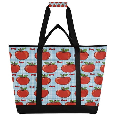 Extra-Large Wide Opening Design Capacity Hand-Held Ice Pack Thickened Insulation Layer For Long-Lasting Cold Retention For Outdoor Shopping Picnics And Camping Red Apple Gingham Print