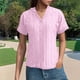 thumbnail image 2 of Camisa de punto jacquard holgada con cuello en V para mujer: manga corta, detalle de cordones, informal de verano, fácil de cuidar, 2 of 7