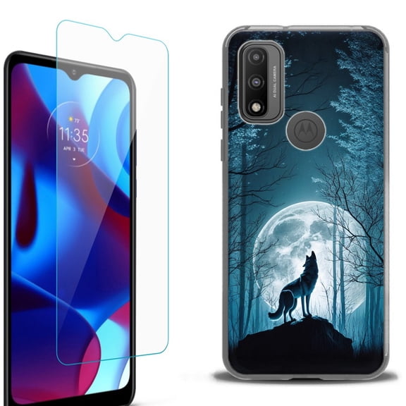 Slim-Fit Fashion Phone Case for Motorola Moto G Pure, with Tempered Glass Screen Protector, by OneToughShield ® - Wolf Moon