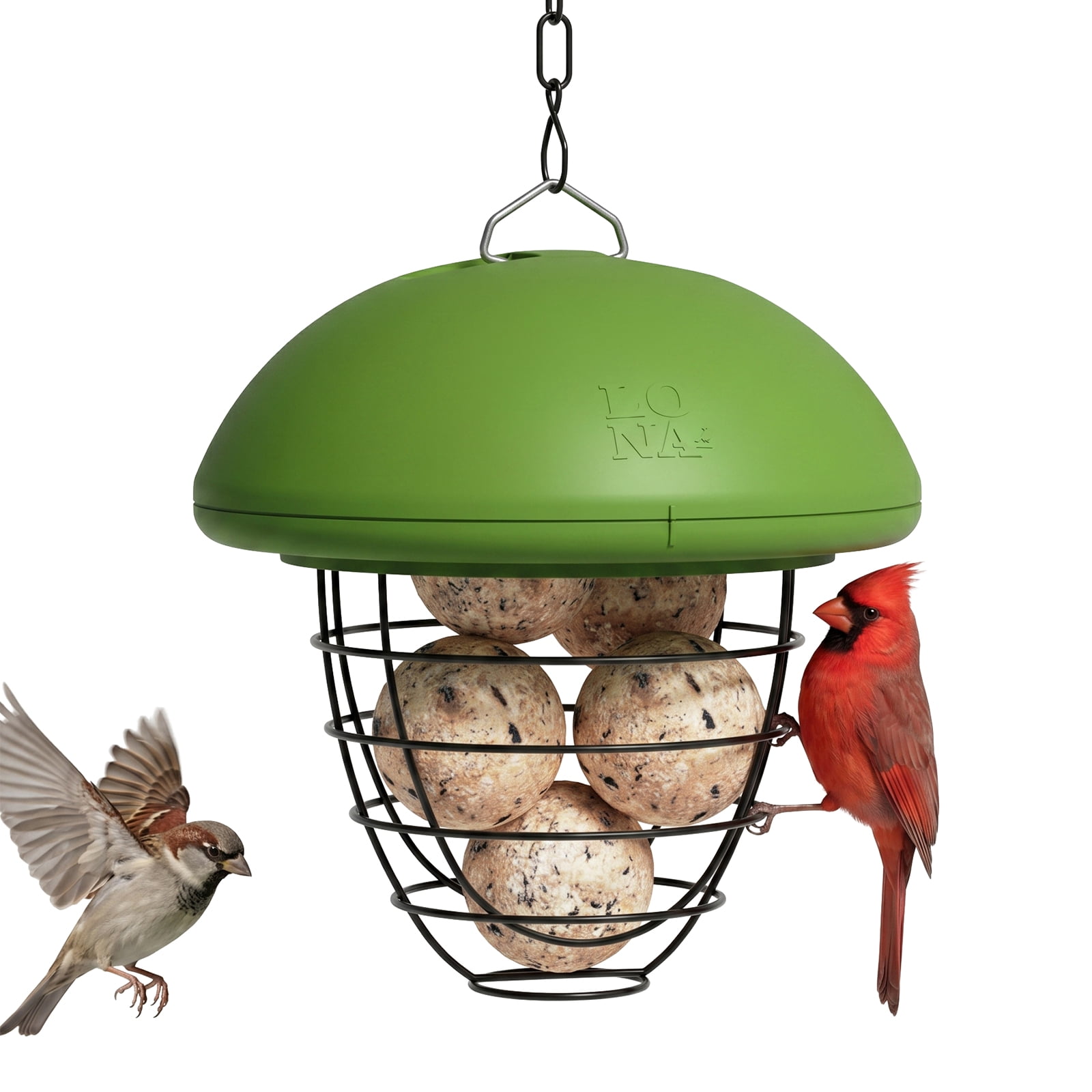 LONA Suet Ball Bird Feeder Outdoor Hanging Fat Ball Feeders with Versatile Mount Durable Weatherproof Washable Transparent Tube Wire Steel Metal Feeder for Wild Birds