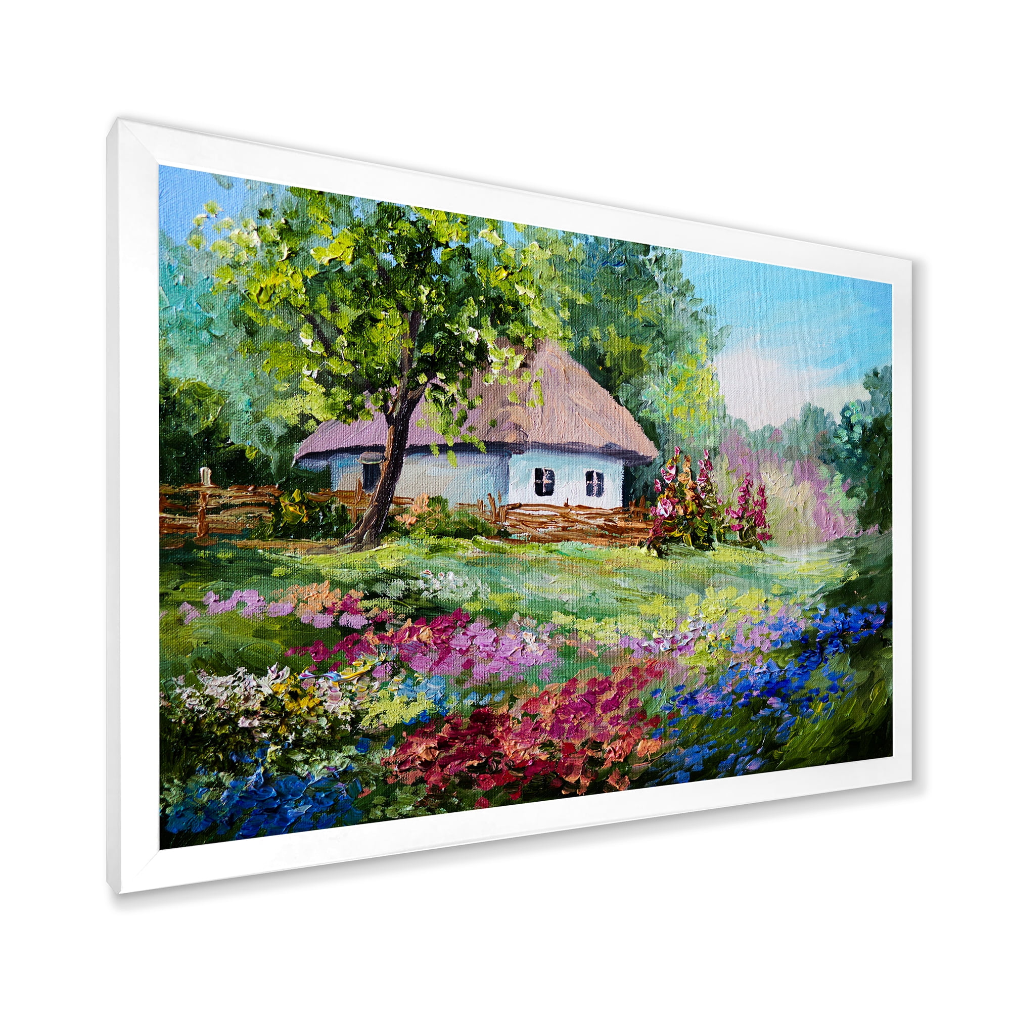 Designart 'House With Blossoming Flowers On The Mountain I' Traditional Framed Art Print