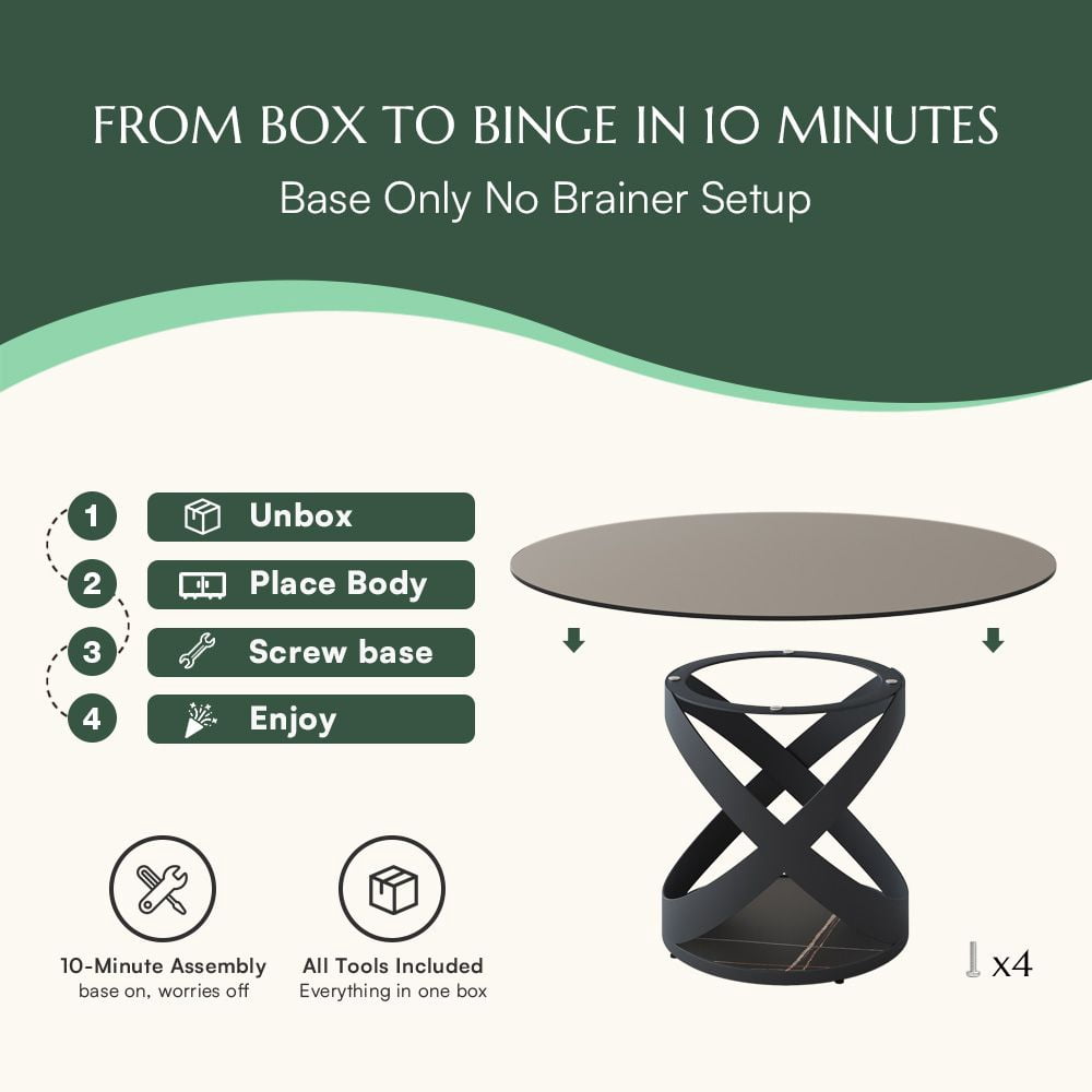 POVISON-59"Modern Round Glass Dining Table for 6, Gray Tempered Glass Circle Dining Room Table for Kitchen, Glass Kitchen Table, Black X Carbon Steel Base