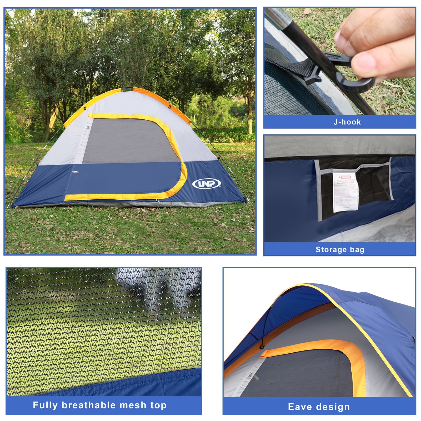 Camping Tent 4 Person, Waterproof Windproof Tent with Rainfly Easy Set up-Portable Dome Tents for Camping, Navy Blue
