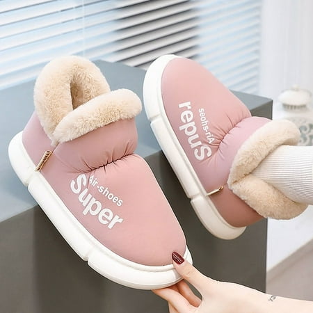 

Winter Women Men s Plush Slippers Outdoor Thick Flat Platform Warm Cotton Boots Non-Slip Indoors Footwear Couple Ladies Shoes