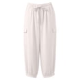 thumbnail image 5 of Hfnxid Women Cargo Pants Loose Fit Stretch Sweatpant Fashion Solid Color Althetic Trouser Boho Fashion Beach Genie Pants Beige S, 5 of 6