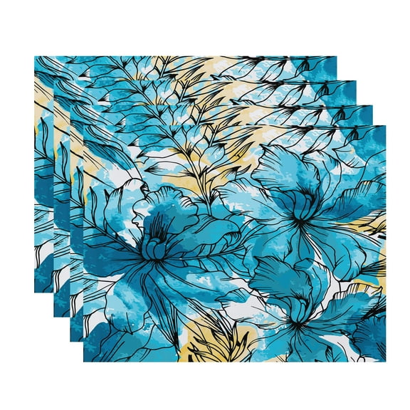 Simply Daisy, 18 x 14 inch, Zentangle, Floral Print Placemat (Set of 4), Teal