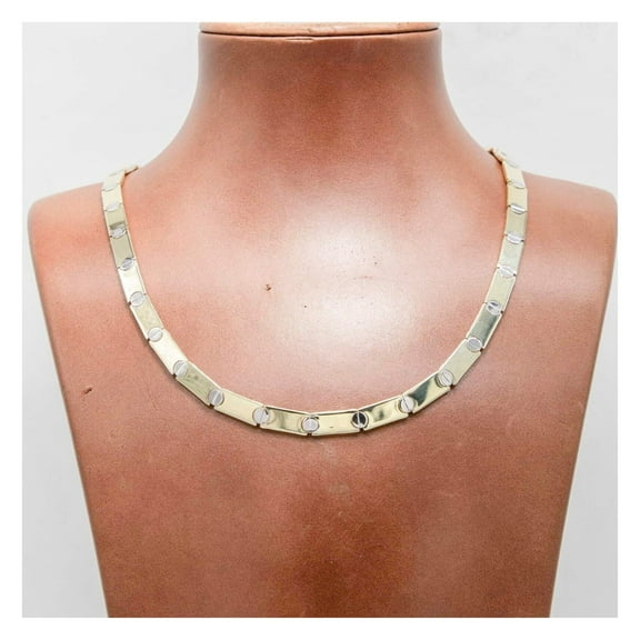 5.5mm Reversible Screw Link Design Women’s Adult Necklace 10K Yellow White Gold, 11.52 Gr– Goldum NYC
