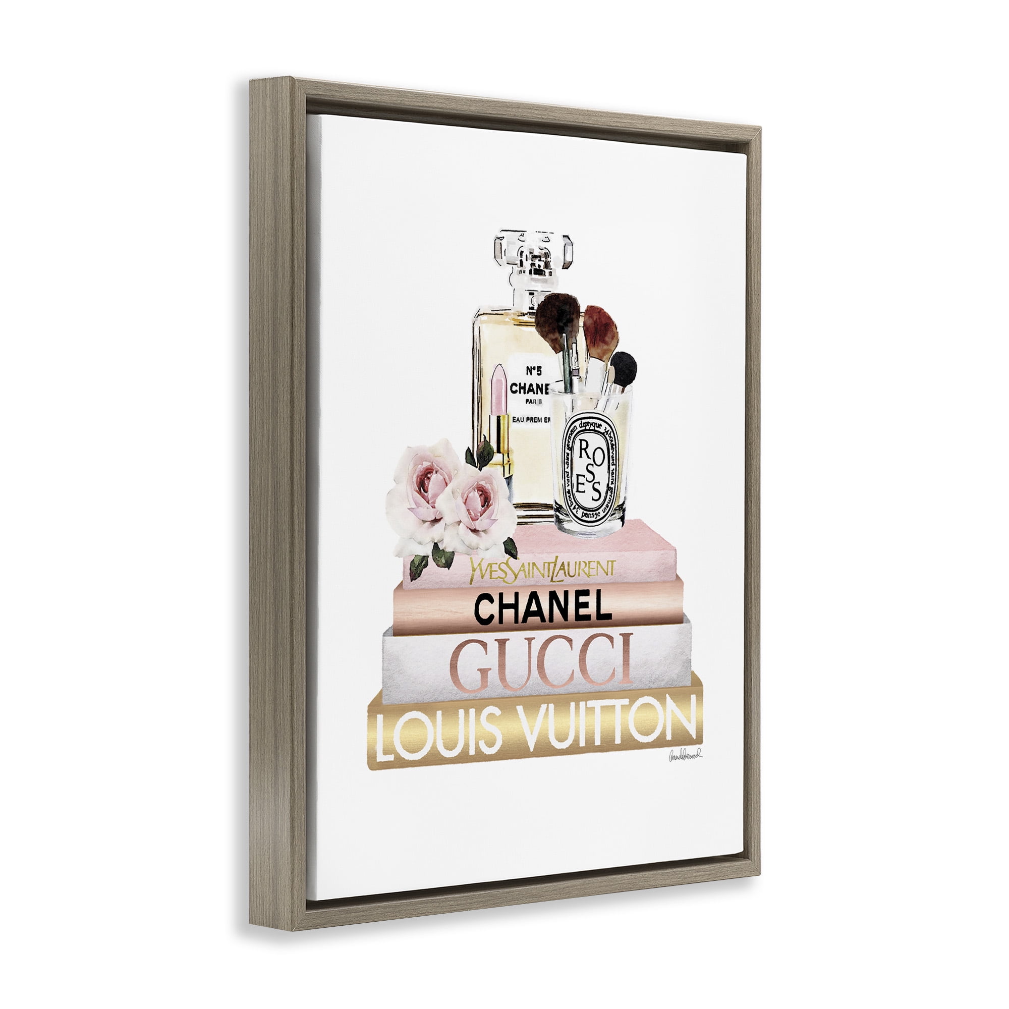 Stupell Industries Glam Beauty Essentials Beauty & Fashion Painting Brown Floater Framed Canvas Art Print Wall Art, 17 x 21