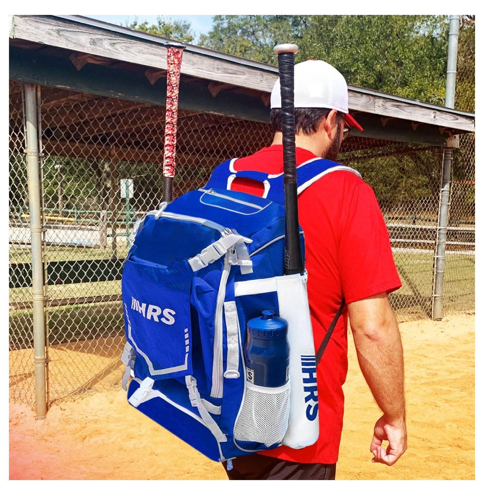 Baseball Bag, Softball Bat Bag for Youth & Adult. Holds 4 Bats, Glove, Water Bottle, Shoe Compartment, Helmet, Fence Hook for Equipment & Gear