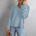 thumbnail image 6 of Duoif Sweaters for Women Trendy Women's Long Sleeve Solid Colour V Neck Sweater Loose Button Knit Shoulder Drop Sweater Women's Sweaters Womens Tops Blue XL, 6 of 7