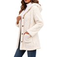 thumbnail image 3 of Fleece Jacket for Women Hooded Sherpa Jacket Button Down Cable Knit Long Sleeve Fall Winter Warm Coat with Pockets, 3 of 7