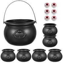 QIFULL 7Pcs Black Cauldron Pot Plastic Candy Bucket Safe and for Festive Use