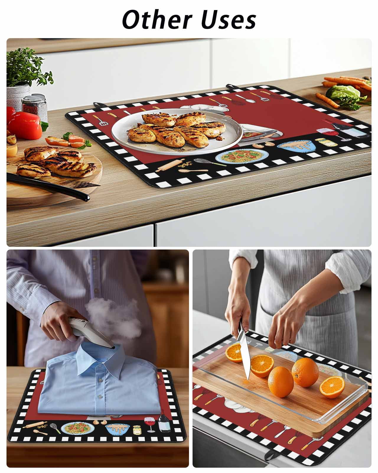 Stove Top Covers for Electric Stove, Cheg Red Glass Stovetop Cover Protector, Black White Check Buffalo Plaid Grid Lattice Induction Cooktop Protector Oven Mat for Kitchen Countertop 28.5"x20.5"