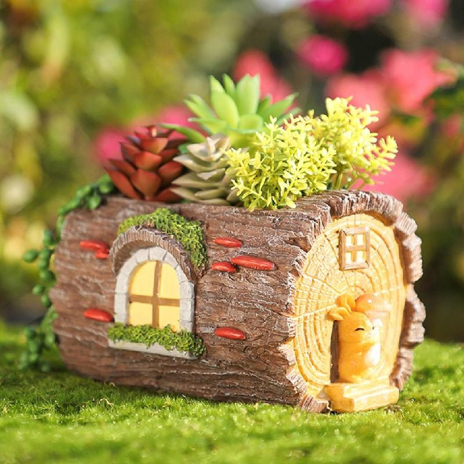 JZROCKER Stump House Statue Decors Desktop Easter Figurines Ornament Cartoon Statue Landscape Miniatures